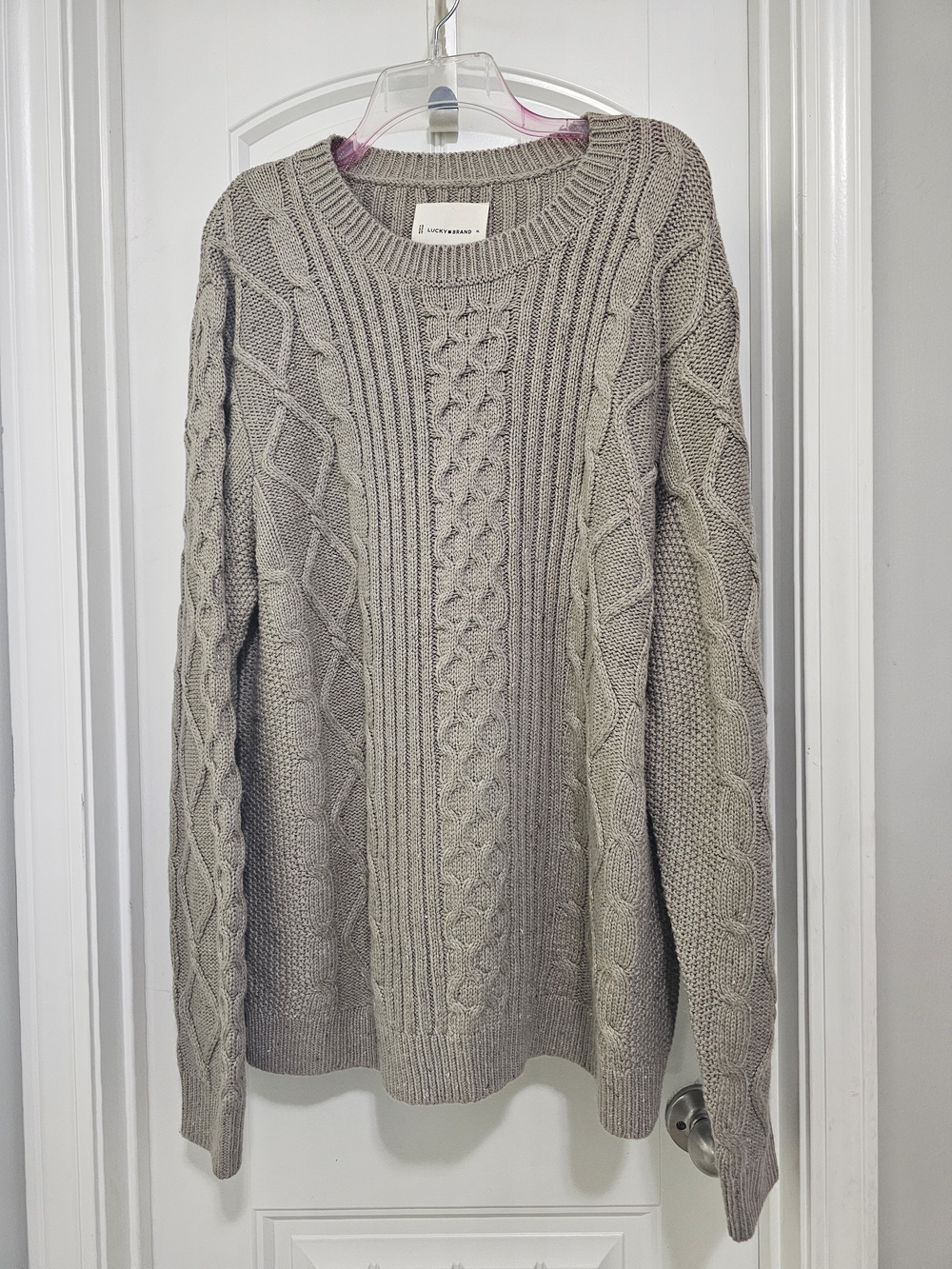 Lucky Brand Taupe Cable Knit Crewneck Sweater